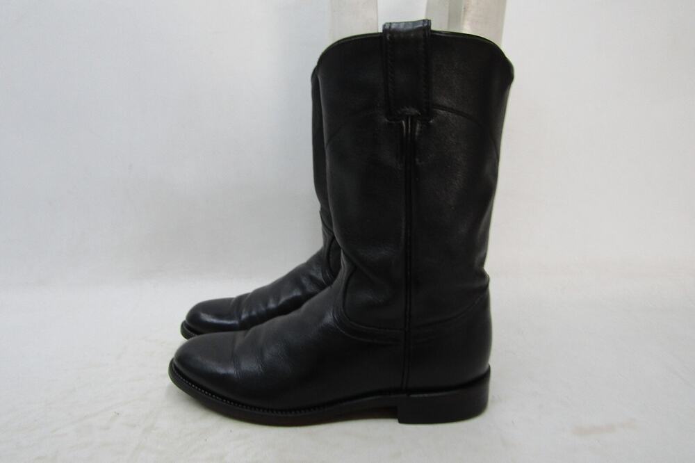 Justin Womens Size 6 C Wide Width Black Leather Roper Cowboy Western Boots